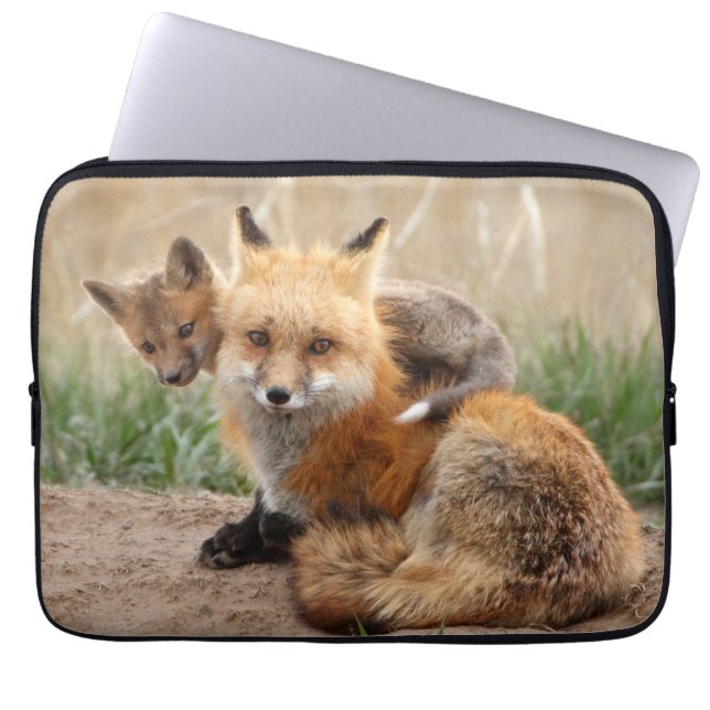 Cutest Baby Animals | Red Fox & Baby Laptop Sleeve (Front)