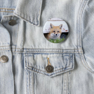 Cutest Baby Animals Red Fox Kit Peeking 6 Cm Round Badge