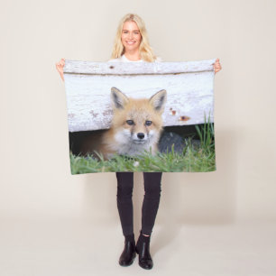 Cutest Baby Animals Red Fox Kit Peeking Fleece Blanket