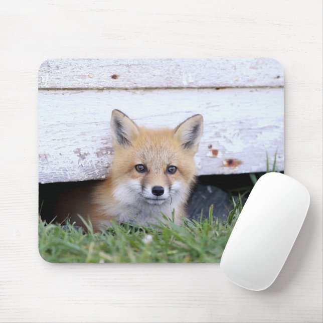 Cutest Baby Animals | Red Fox Kit Peeking Mouse Pad (With Mouse)