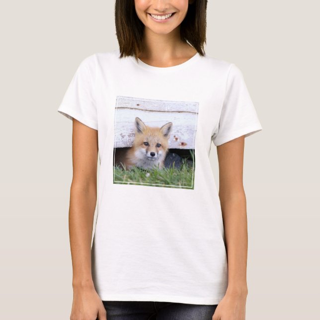 Cutest Baby Animals | Red Fox Kit Peeking T-Shirt (Front)