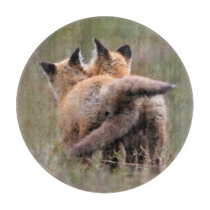 Cutest Baby Animals Red Fox Kits Locking Tails Cutting Board