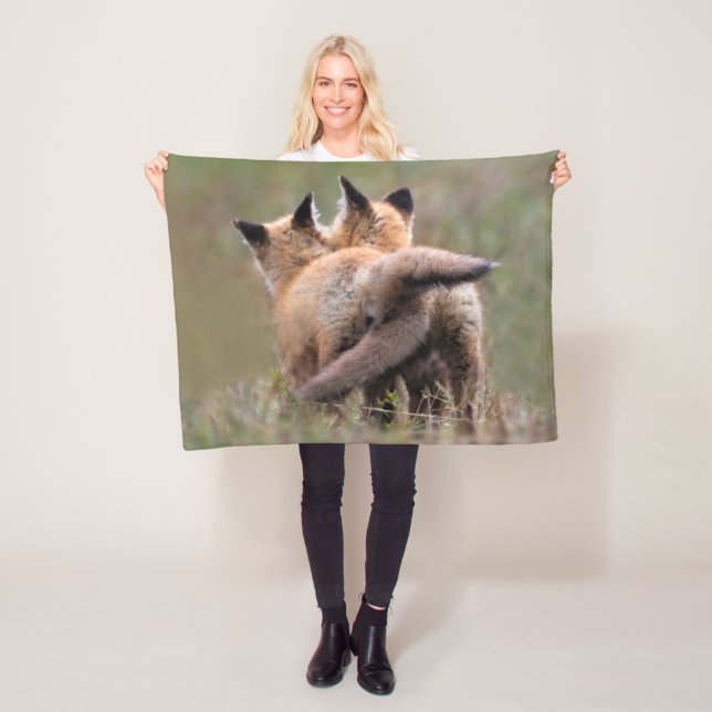 Cutest Baby Animals | Red Fox Kits Locking Tails Fleece Blanket (In Situ)