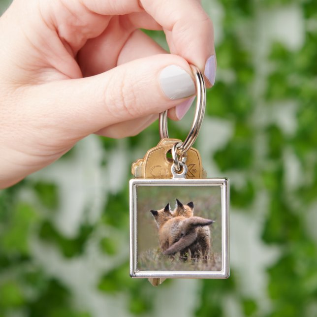 Cutest Baby Animals | Red Fox Kits Locking Tails Key Ring (Hand)