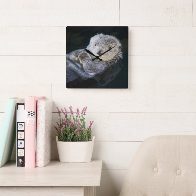 Cutest Baby Animals | Sea Otter Floating Square Wall Clock (Reading Room)