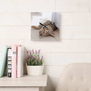 Cutest Baby Animals Shorthair Tabby Kitten Square Wall Clock