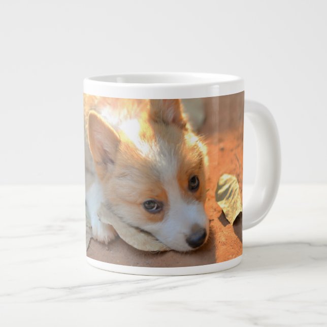 Cutest Baby Animals | Shy Corgi Large Coffee Mug (Front Right)