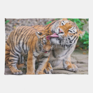 Cutest Baby Animals Siberian Tiger Family Tea Towel