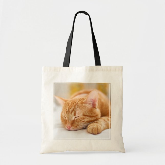Cutest Baby Animals | Sleeping Ginger Cat Tote Bag (Front)