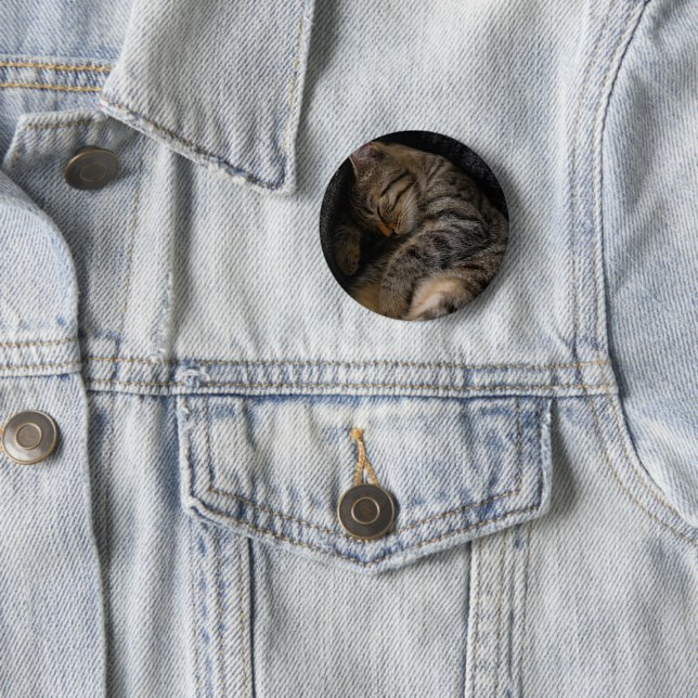 Cutest Baby Animals | Sleeping Tabby Cat 6 Cm Round Badge (In Situ)