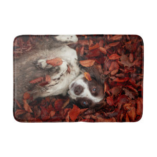 Cutest Baby Animals   Spaniel in Autumn Leaves Bath Mat