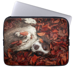 Cutest Baby Animals Spaniel in Autumn Leaves Laptop Sleeve