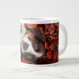 Cutest Baby Animals Spaniel in Autumn Leaves Large Coffee Mug