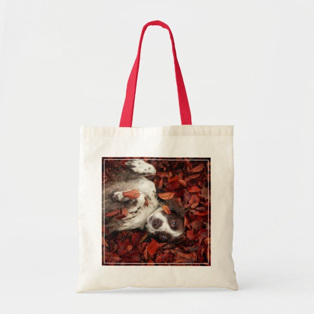 Cutest Baby Animals | Spaniel in Autumn Leaves Tote Bag (Front)