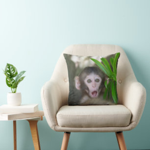 Cutest Baby Animals Surprised Snow Monkey Cushion