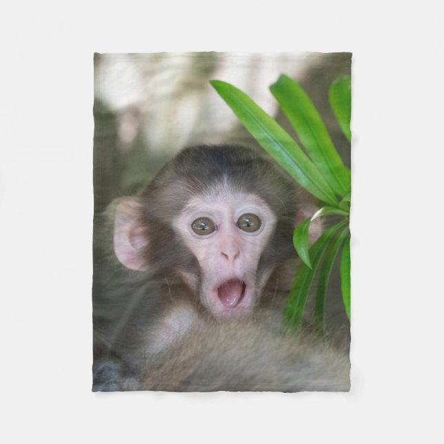 Cutest Baby Animals | Surprised Snow Monkey Fleece Blanket (Front)
