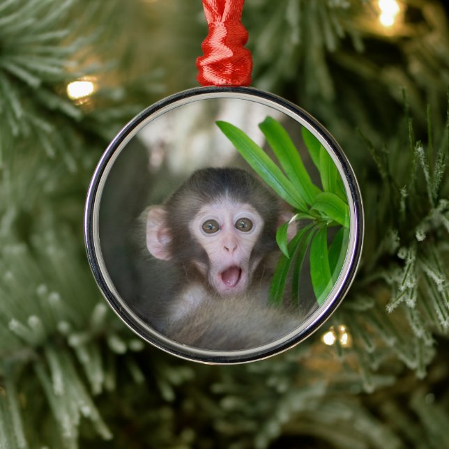 Cutest Baby Animals | Surprised Snow Monkey Metal Ornament (Tree)