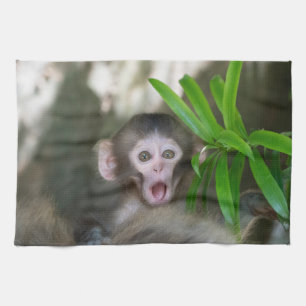 Cutest Baby Animals   Surprised Snow Monkey Tea Towel