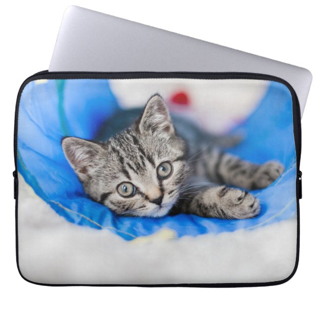 Cutest Baby Animals | Tabby Kitten in Play Tunnel Laptop Sleeve (Front)