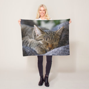 Cutest Baby Animals Tabby Kitten Sleeping Fleece Blanket
