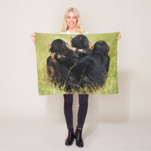 Cutest Baby Animals   Three Chimpanzees Hugging Fleece Blanket