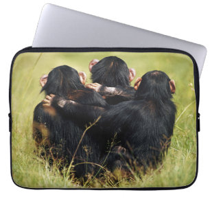 Cutest Baby Animals Three Chimpanzees Hugging Laptop Sleeve
