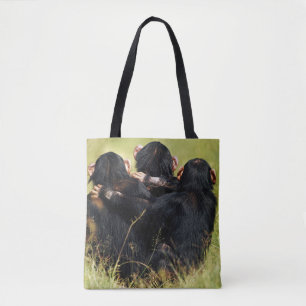 Cutest Baby Animals   Three Chimpanzees Hugging Tote Bag