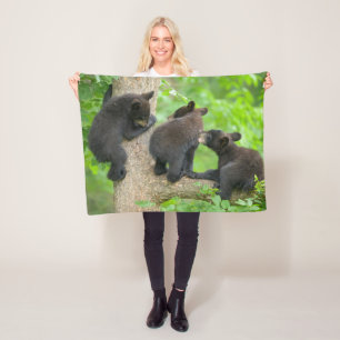 Cutest Baby Animals Three Young Black Bear Cubs Fleece Blanket