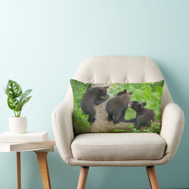 Cutest Baby Animals | Three Young Black Bear Cubs Lumbar Cushion (Chair)