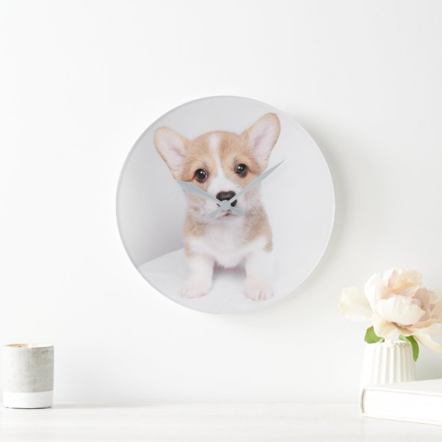 Cutest Baby Animals | Tiny Corgi Large Clock (Home)