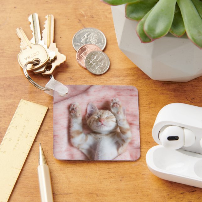 Cutest Baby Animals | Tiny Orange Striped Kitten Key Ring (Desk)