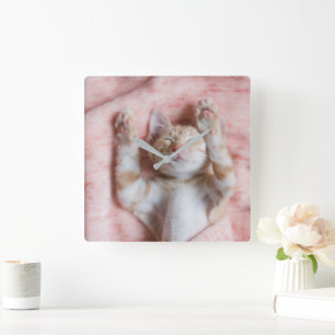 Cutest Baby Animals   Tiny Orange Striped Kitten Square Wall Clock