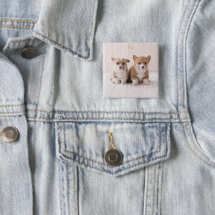 Cutest Baby Animals Two Baby Corgis Sitting 15 Cm Square Badge