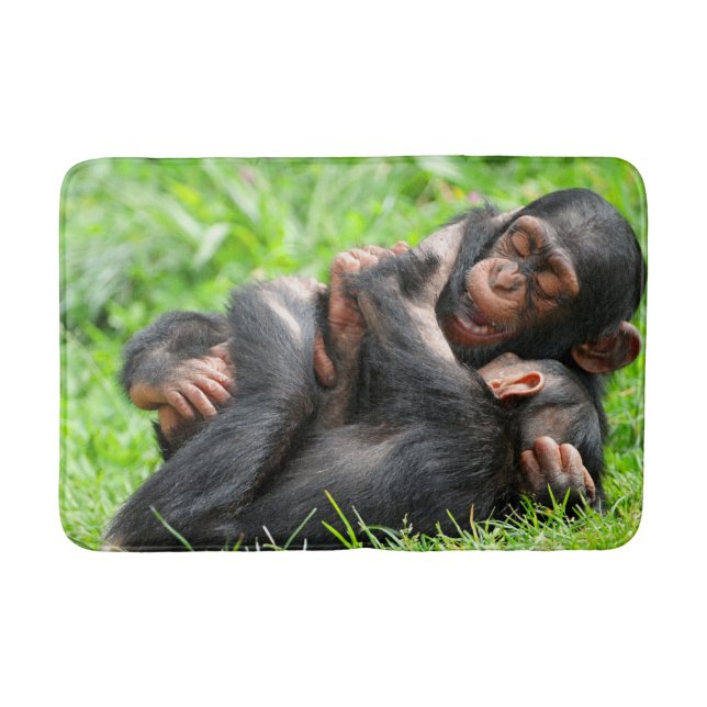 Cutest Baby Animals | Two Young Chimpanzees Bath Mat (Front)