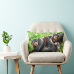 Cutest Baby Animals   Two Young Chimpanzees Lumbar Cushion