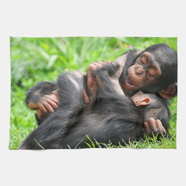 Cutest Baby Animals | Two Young Chimpanzees Tea Towel (Horizontal)