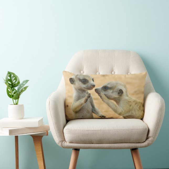 Cutest Baby Animals | Two Young Meerkats Lumbar Cushion (Chair)