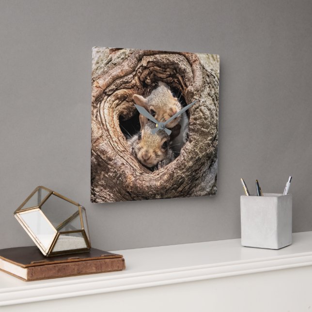 Cutest Baby Animals | Two Young Squirrels Square Wall Clock (Office)