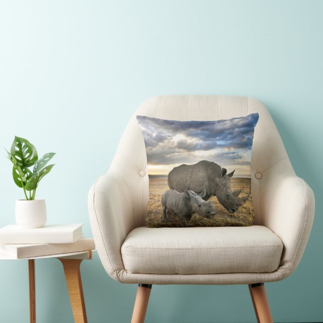 Cutest Baby Animals | White Rhino & Calf Cushion (Chair)