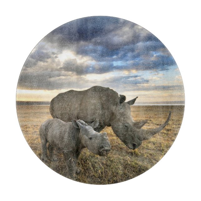 Cutest Baby Animals | White Rhino & Calf Cutting Board (Front)