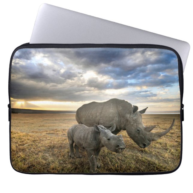 Cutest Baby Animals | White Rhino & Calf Laptop Sleeve (Front)