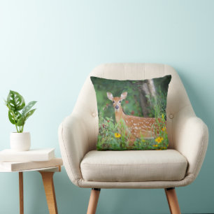 Cutest Baby Animals White Tailed Deer in Daisies Cushion