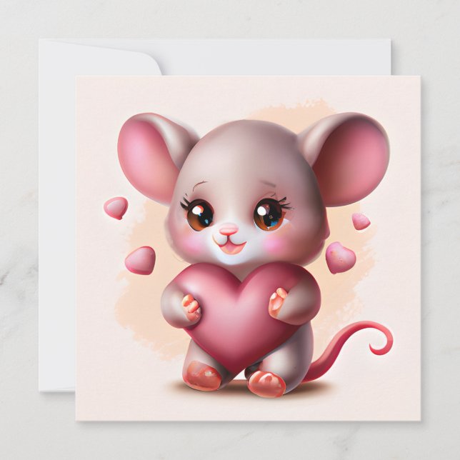 Cutest Baby Mouse with Valentine's Heart  Holiday Card (Front)