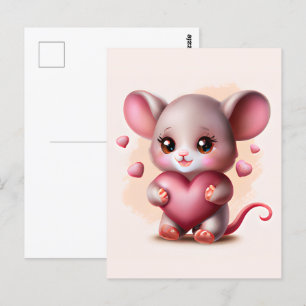 Cutest Baby Mouse with Valentine's Heart  Postcard