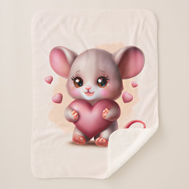 Cutest Baby Mouse with Valentine's Heart   Sherpa Blanket (Front)