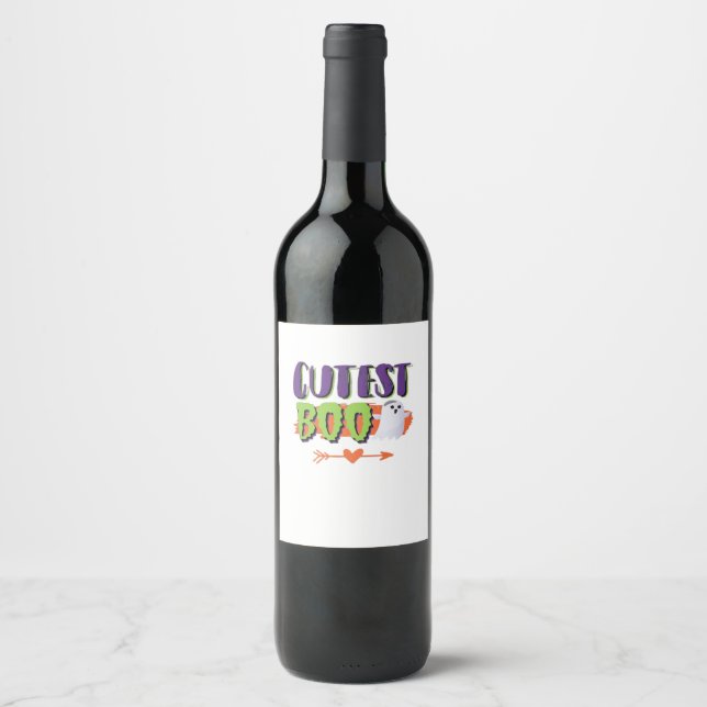 Cutest Boo Halloween Funny Casual Wine Label (Front)