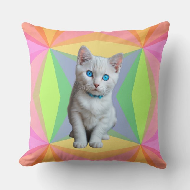 Cutest cat colourful rainbow cushion (Front)