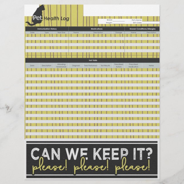 Cutest Creature Health Log (Front)