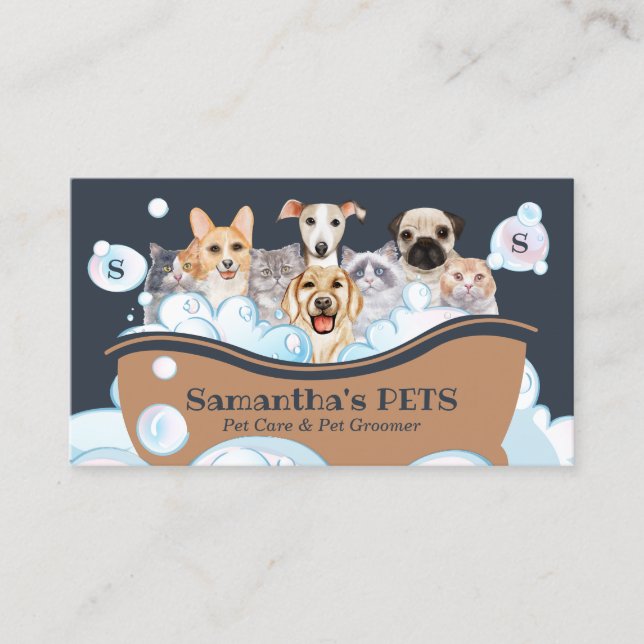 Cutest Dogs Cats Spa Sitter Groom PetCare Bathing Business Card (Front)