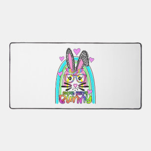 Cutest Easter Bunny Face Leopard Rainbow Happy Desk Mat